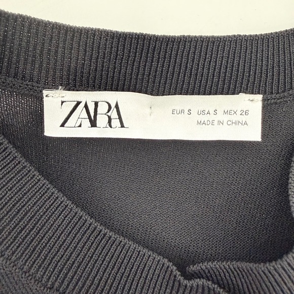 Zara Black Knit Blouse S Organza Sheer Puff Sleeve Button Frot Gothic Mob Wife - Picture 4 of 6